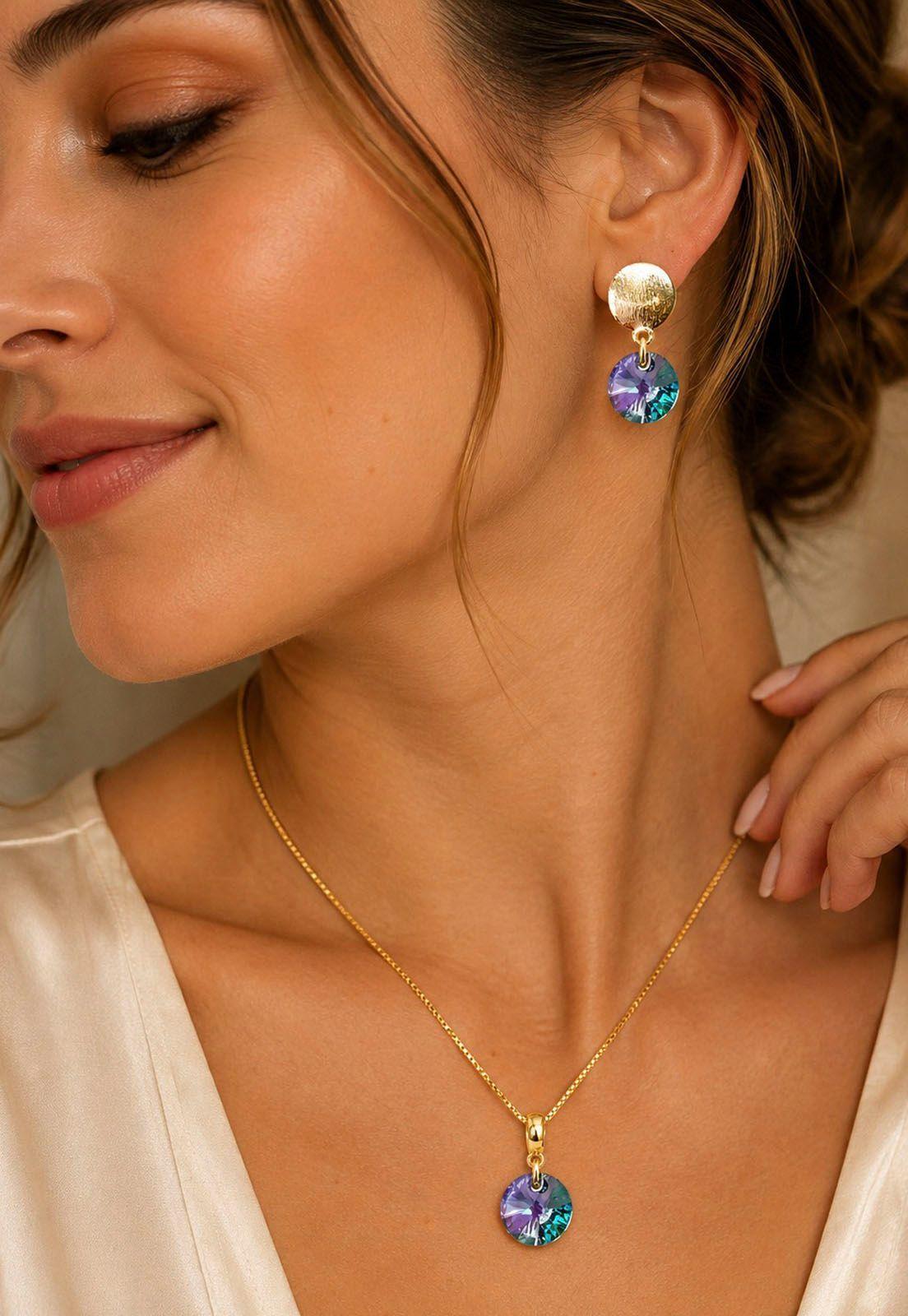 Conjunto Amelia Gold 24K Cristal Swarovski® Paradise Shinne-4