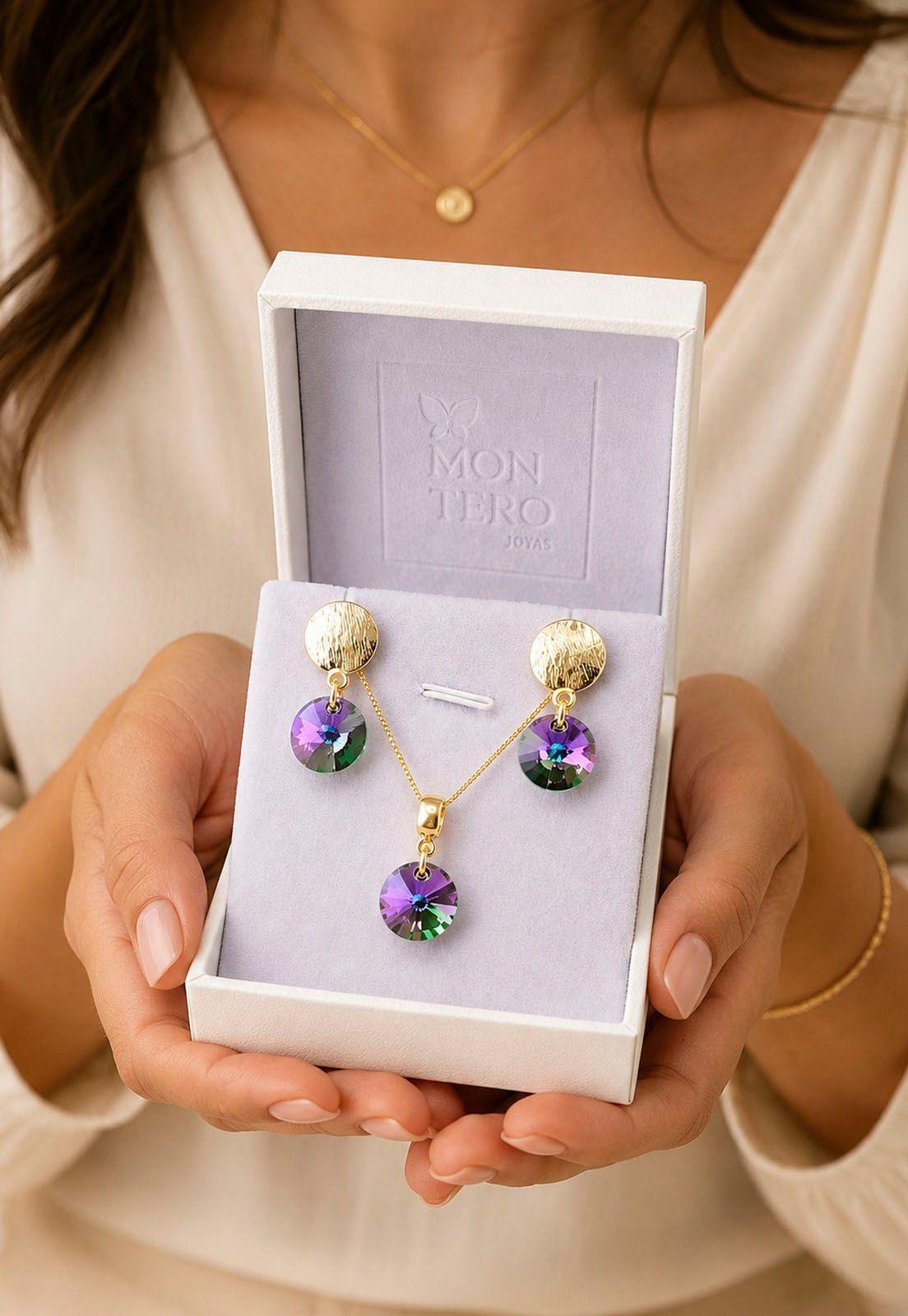 Conjunto Amelia Gold 24K Cristal Swarovski® Paradise Shinne-5