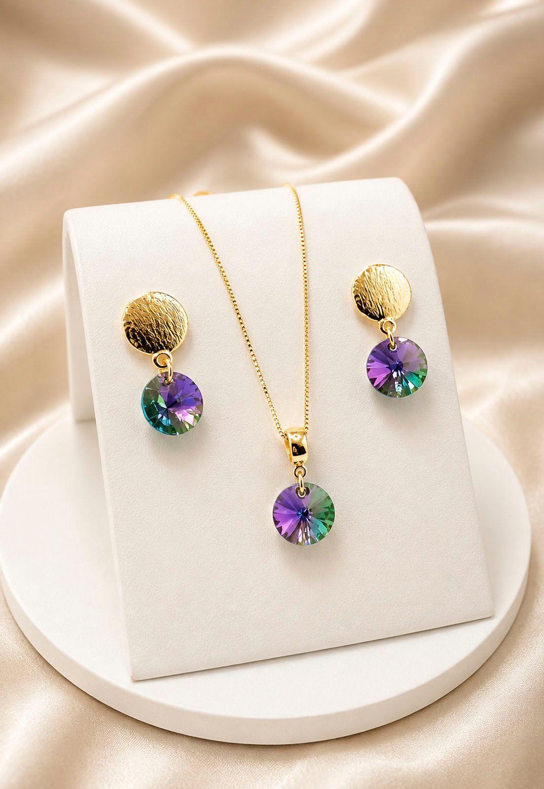 Conjunto Amelia Gold 24K Cristal Swarovski® Paradise Shinne-6
