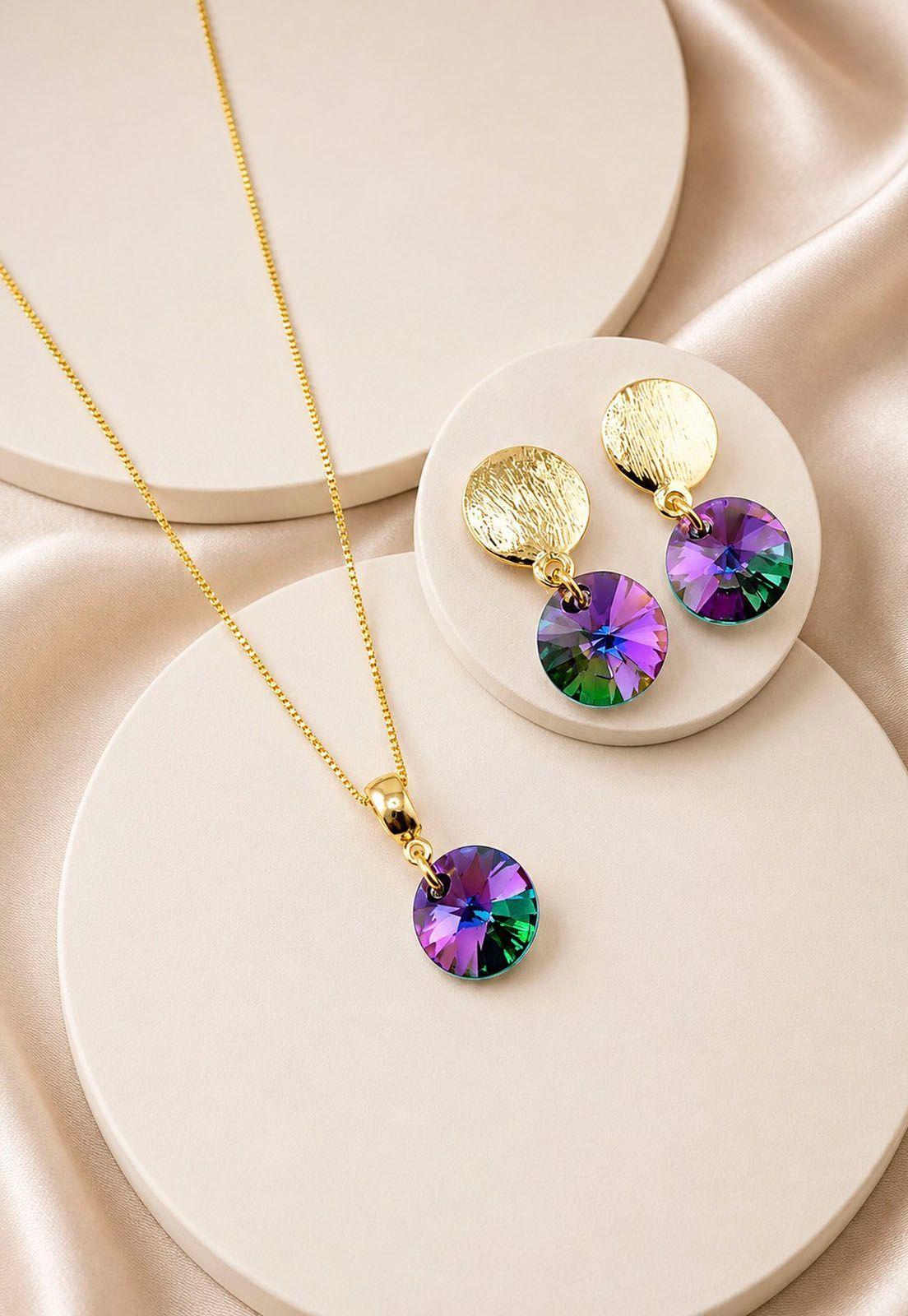 Conjunto Amelia Gold 24K Cristal Swarovski® Paradise Shinne-7