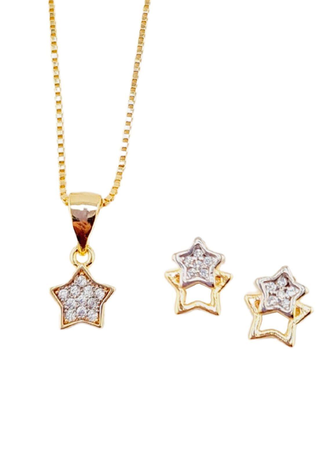 Conjunto Estelar Mini Con Microcircones Baño de Oro 24k-0