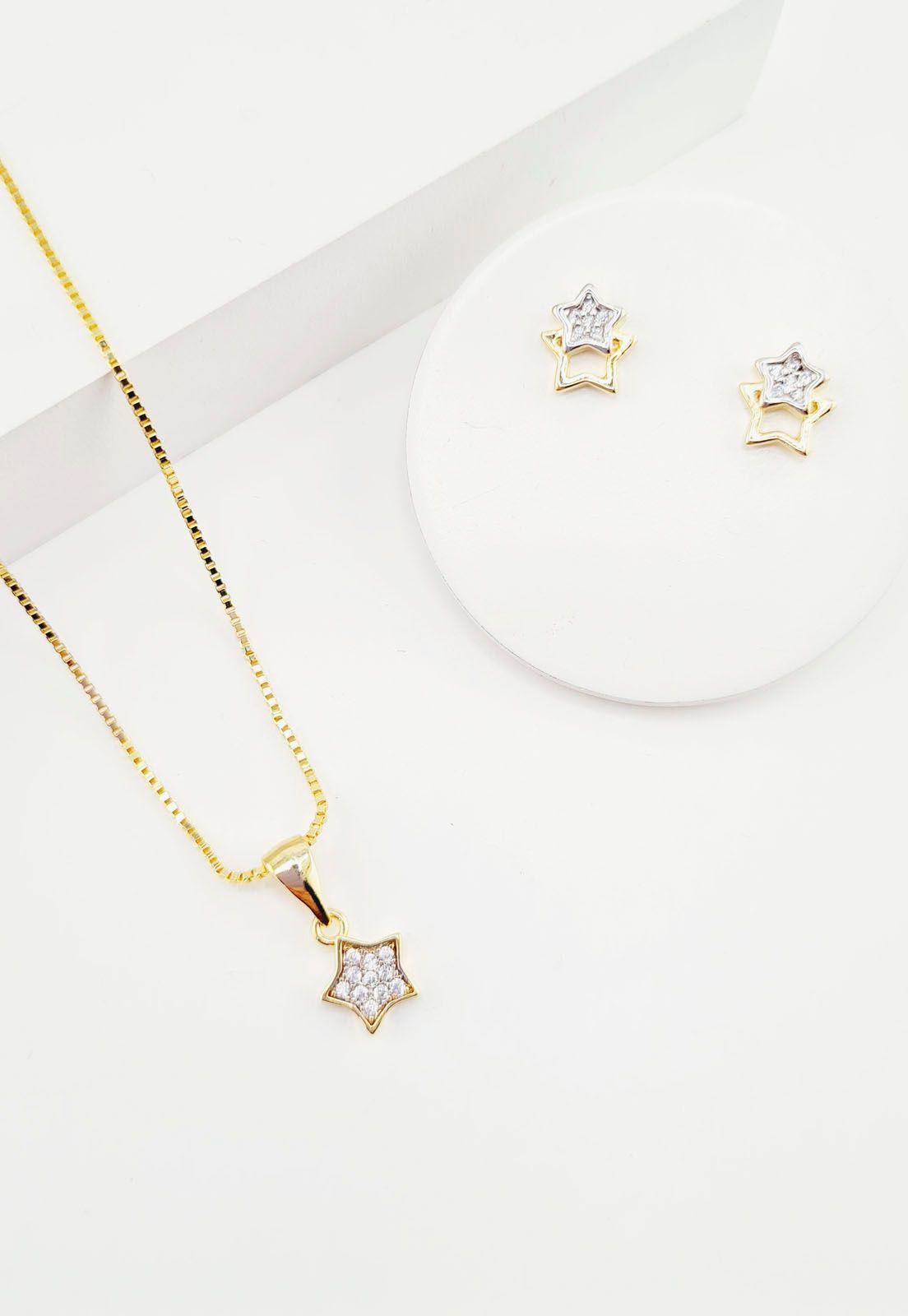 Conjunto Estelar Mini Con Microcircones Baño de Oro 24k-1