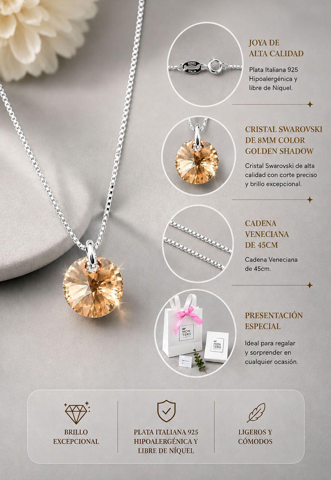 Collar Punto de Luz Plata 925 creado con cristales de Swarovski® Golden Shadow-8