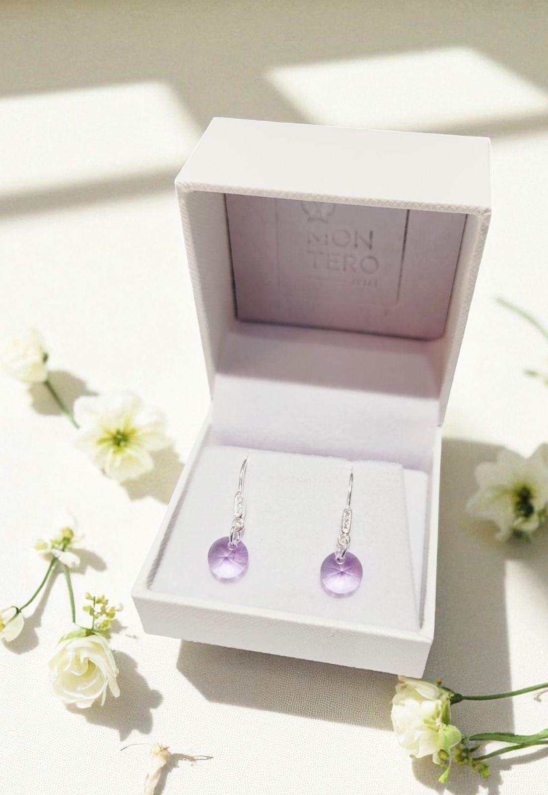 Aros Punto De Luz Circon Plata 925 Cristal Genuino Violeta-2