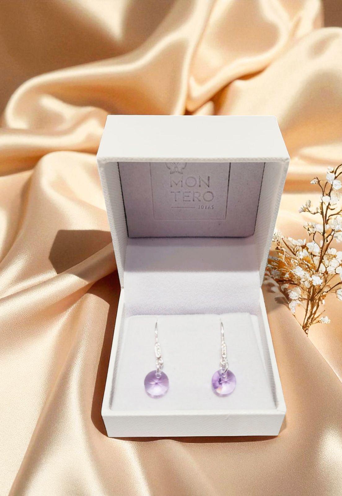 Aros Punto De Luz Circon Plata 925 Cristal Genuino Violeta-3