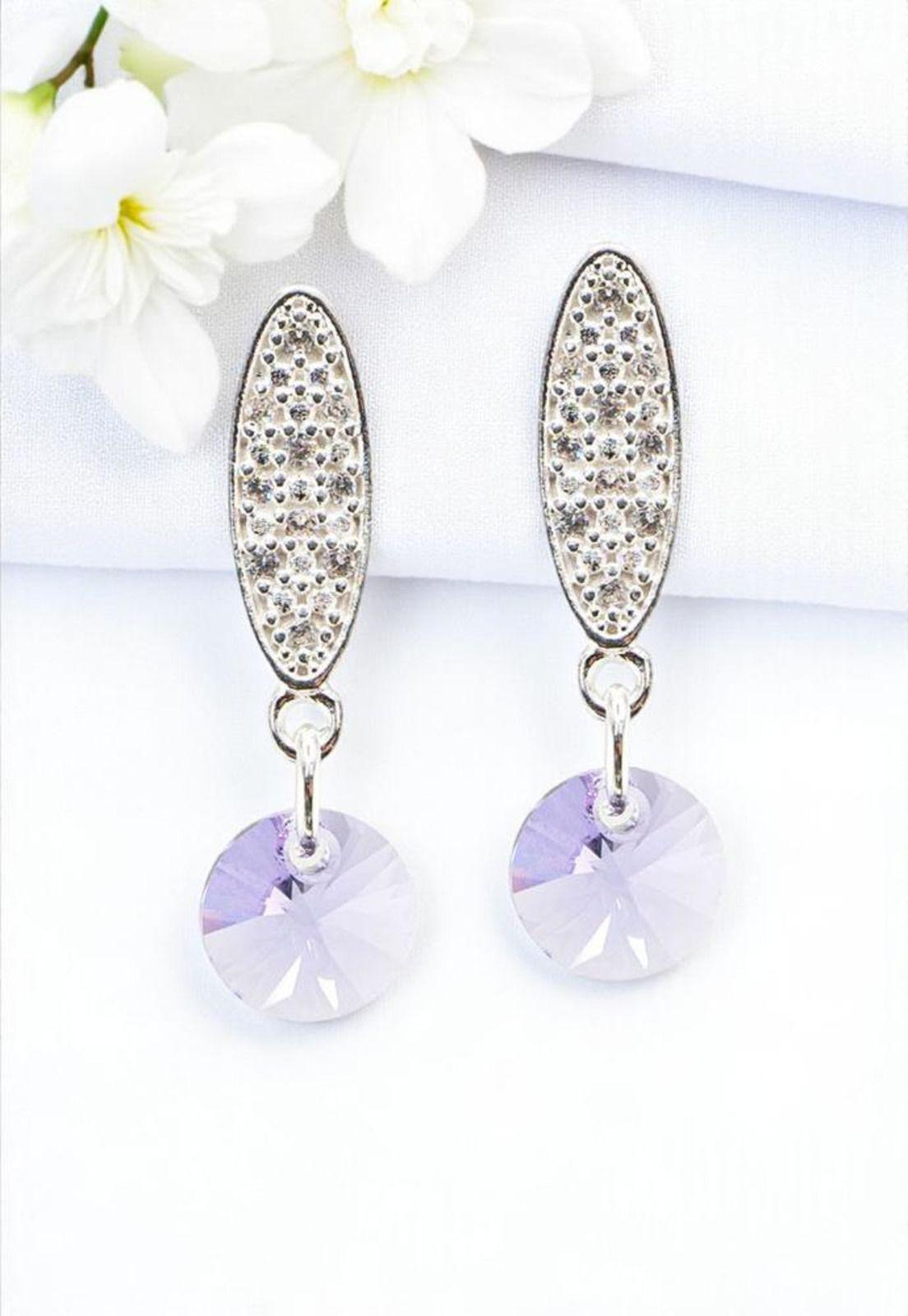 Aros Punto de Luz Baño Oro Blanco Cristal Swarovski® Violeta-1