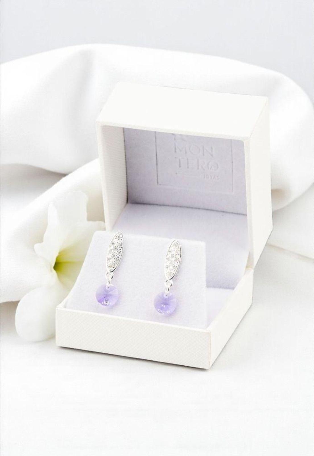 Aros Punto de Luz Baño Oro Blanco Cristal Swarovski® Violeta-2