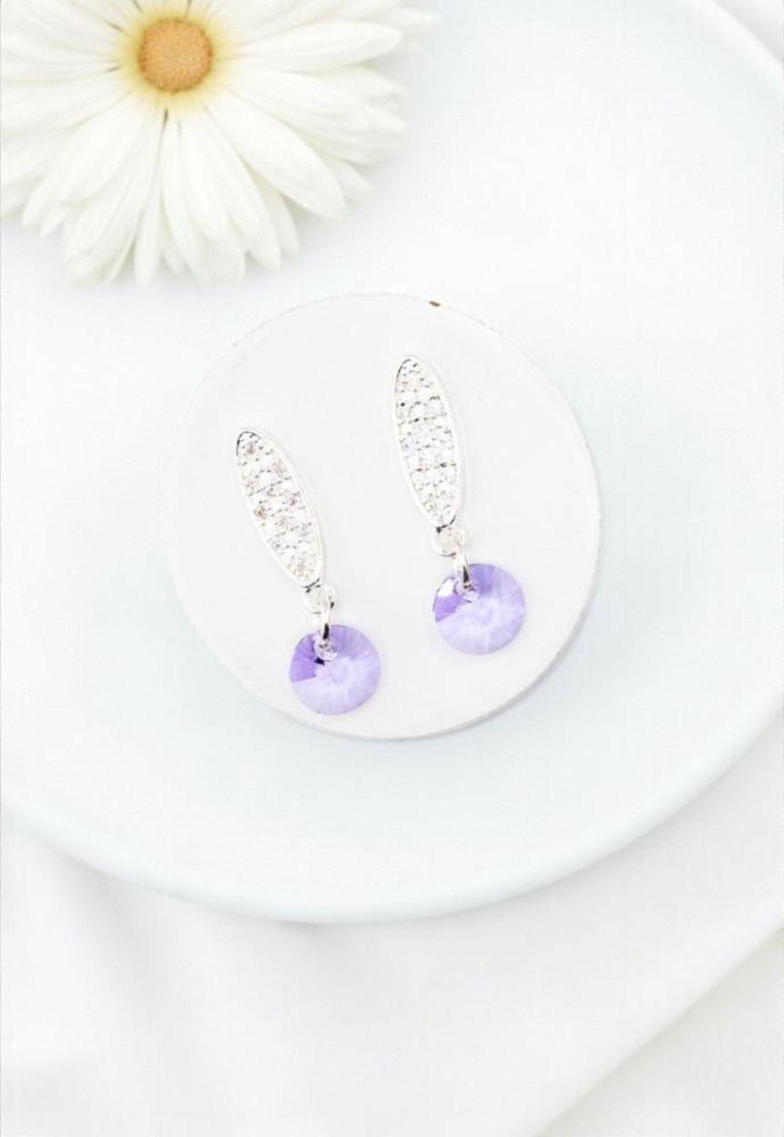Aros Punto de Luz Baño Oro Blanco Cristal Swarovski® Violeta-3