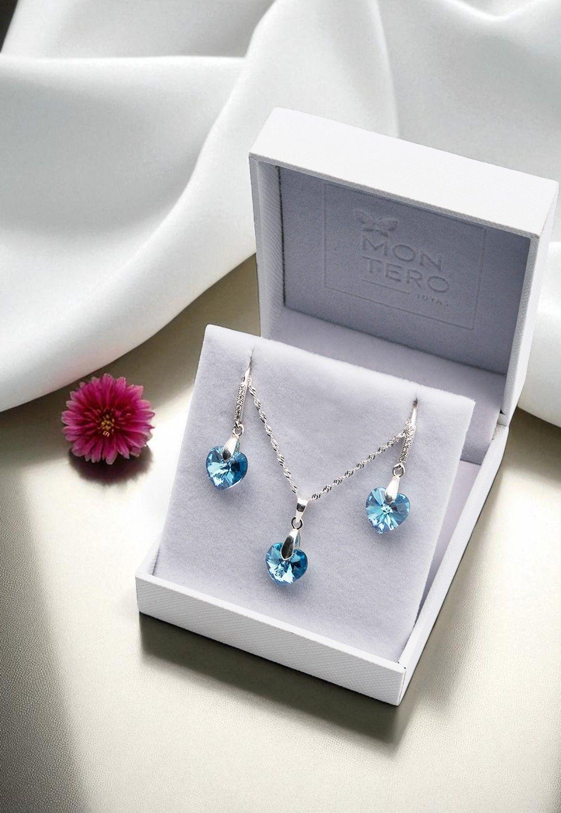 Conjunto Romance Plata Italiana 925 Cristal Genuino  Aquamarine-3