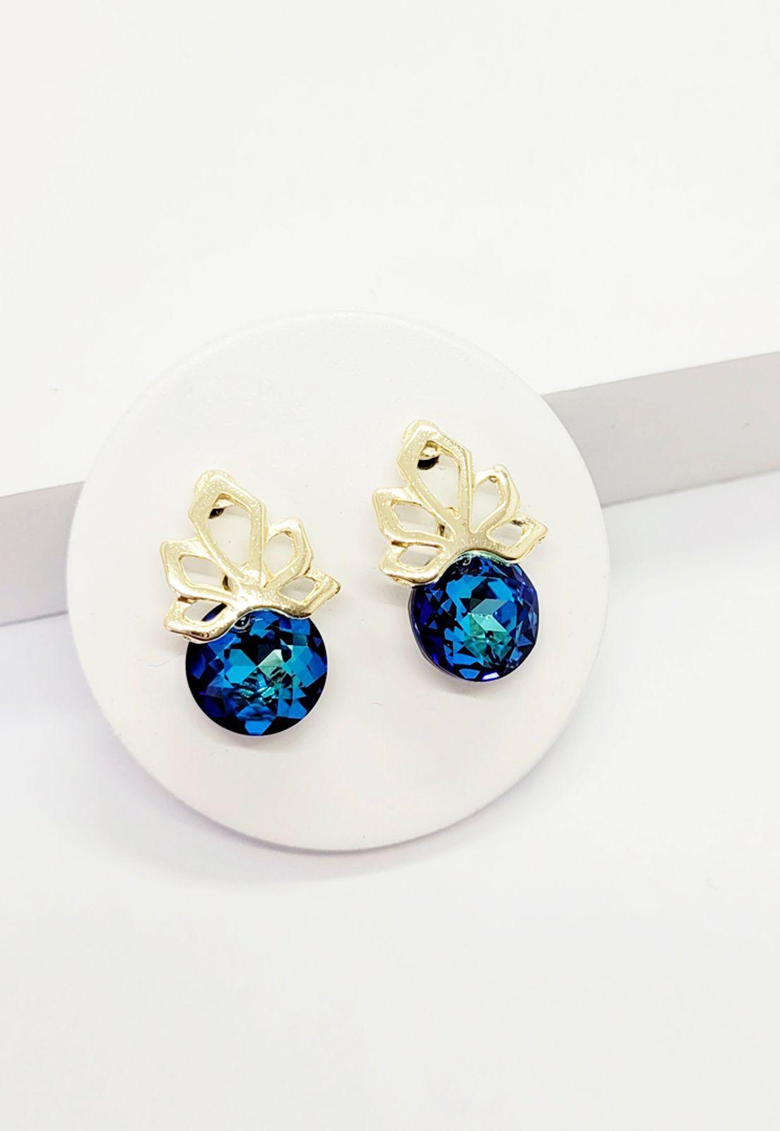 Aros Bali Gold Cristales Genuinos Bermuda Blue-3