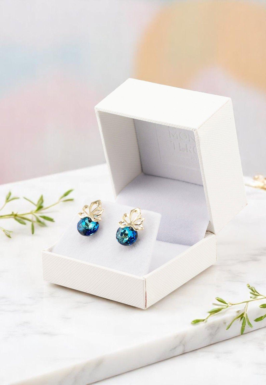 Aros Bali Gold Cristales Genuinos Bermuda Blue-2