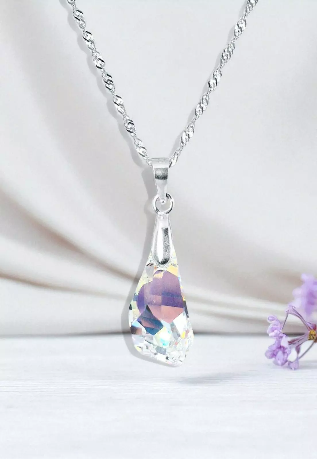 Collar Sofia Plata Italiana 925 y Cristales Aurora Boreal-2