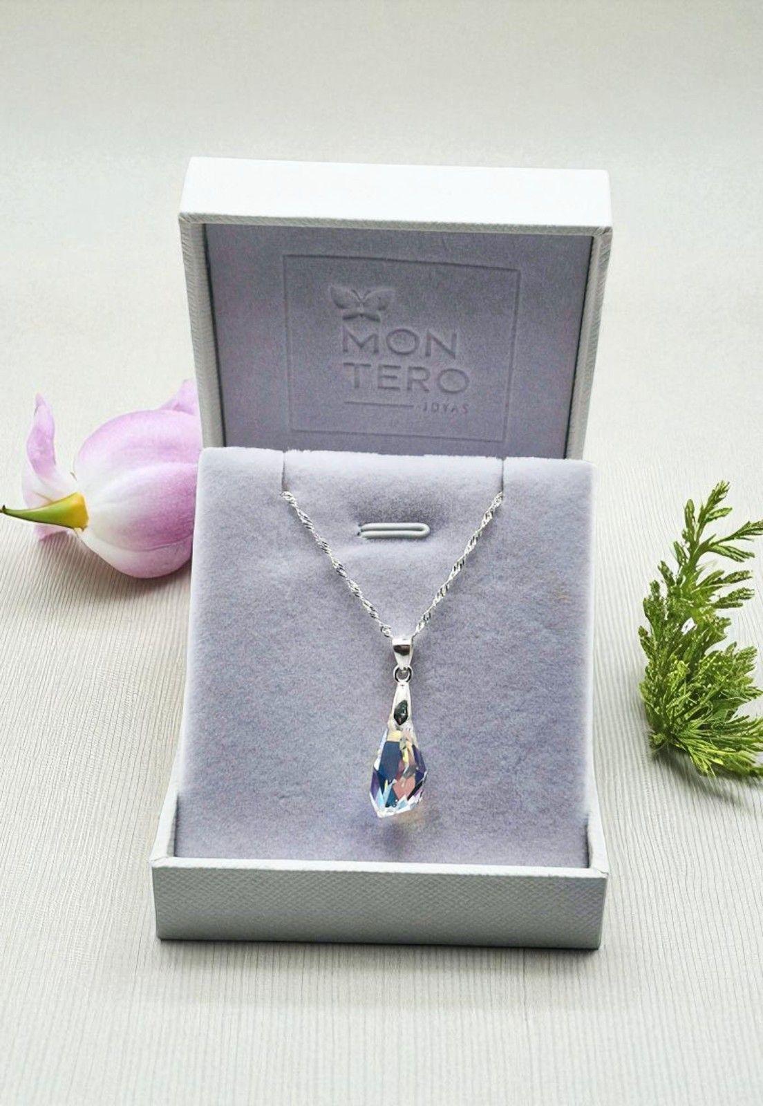 Collar Sofia Plata Italiana 925 y Cristales Aurora Boreal-3