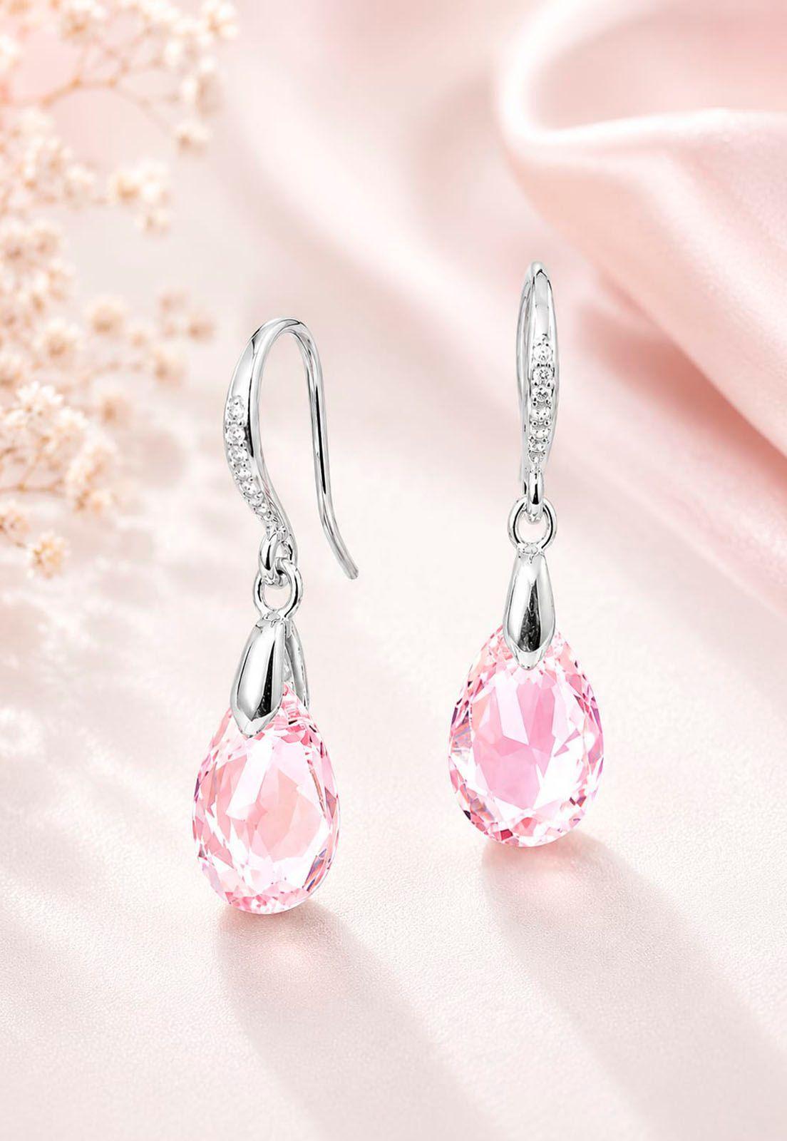 Aros Gota de Luz Plata Italiana 925 Cristal Genuino Rose Shimmer-1