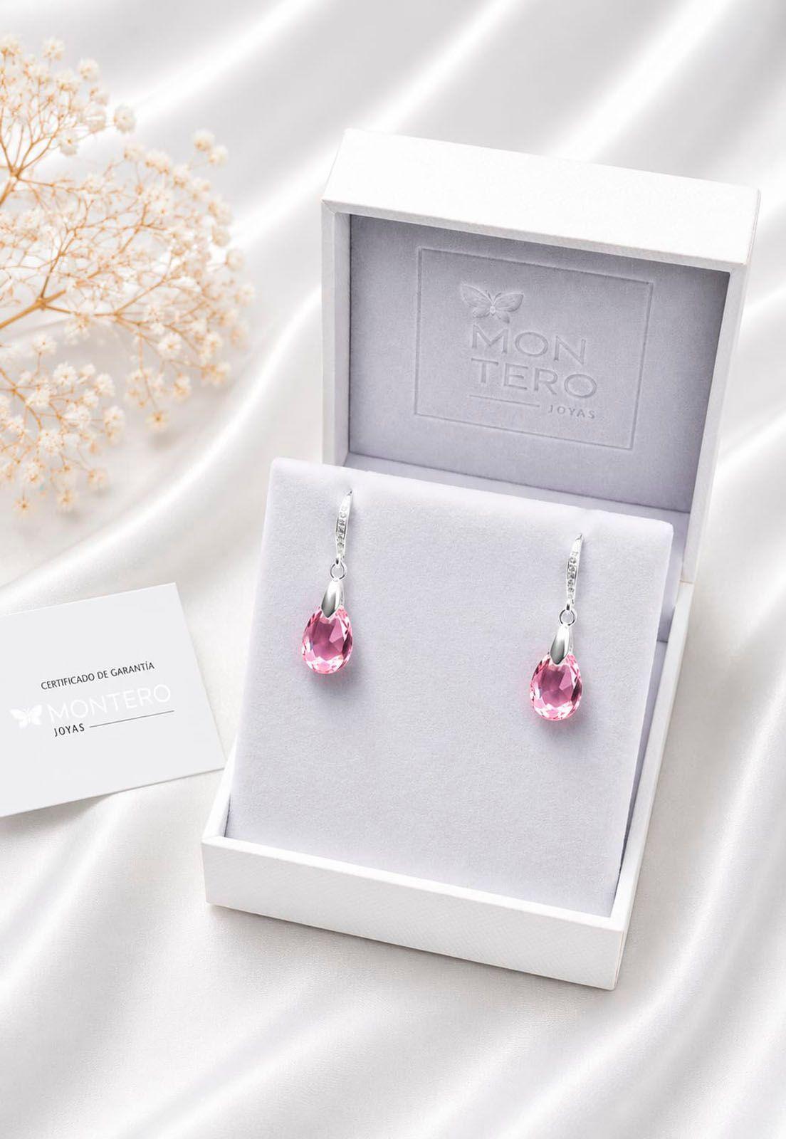 Aros Gota de Luz Plata Italiana 925 Cristal Genuino Rose Shimmer-2