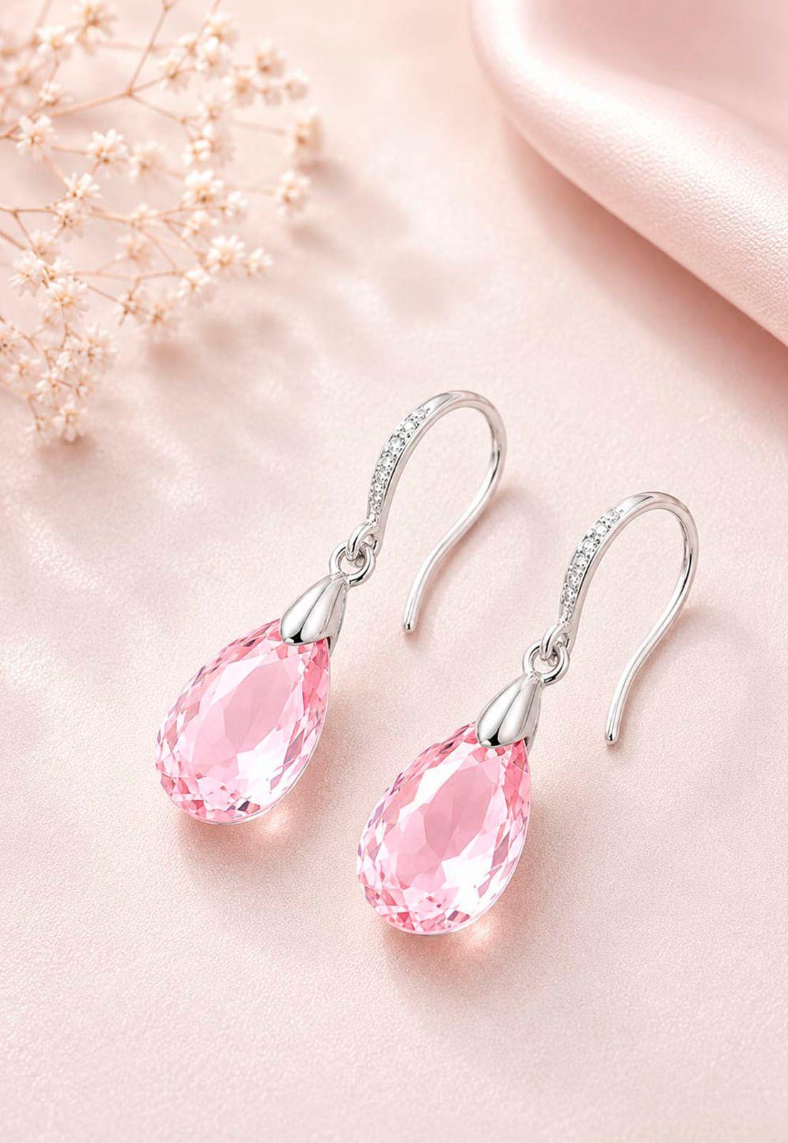 Aros Gota de Luz Plata Italiana 925 Cristal Genuino Rose Shimmer-5