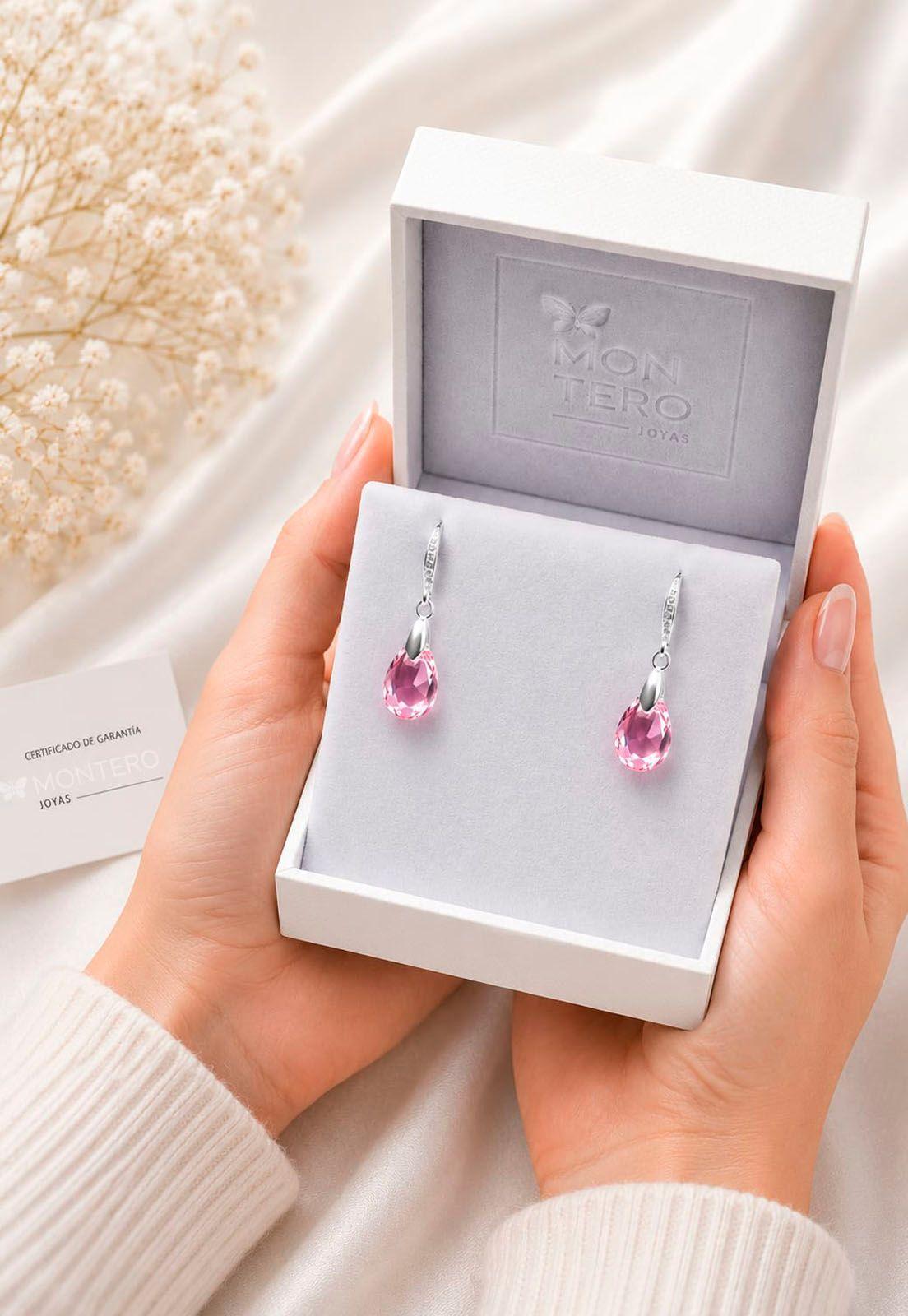 Aros Gota de Luz Plata Italiana 925 Cristal Genuino Rose Shimmer-6