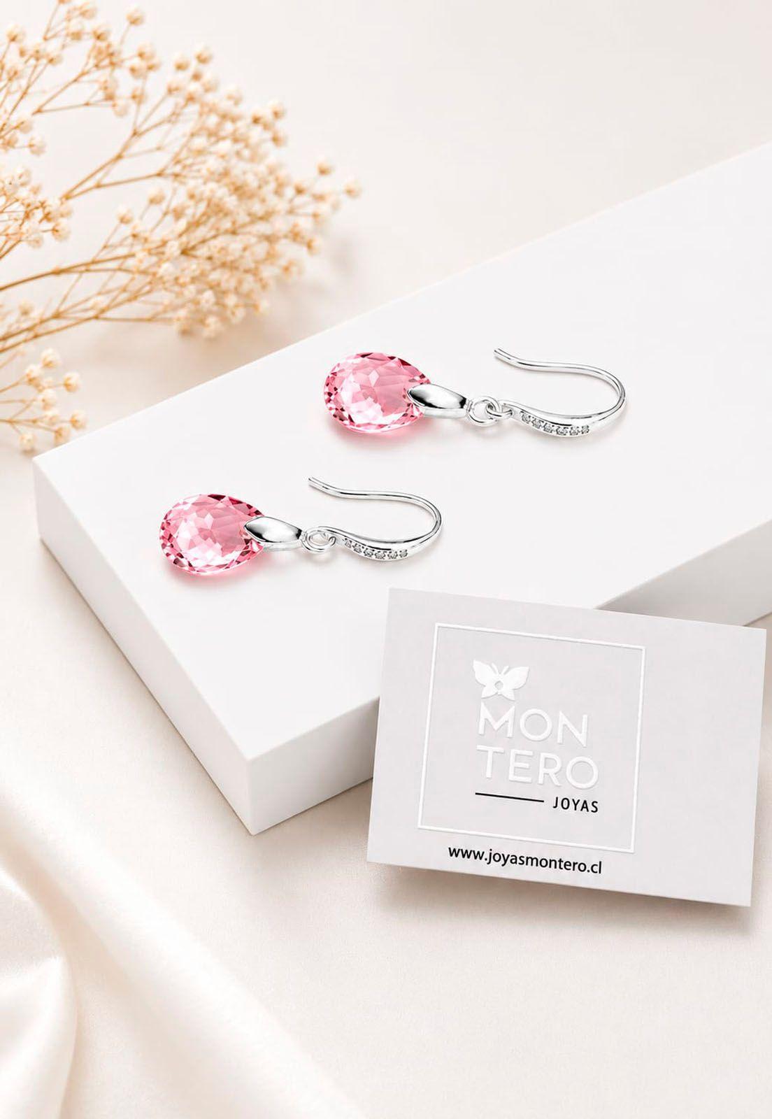 Aros Gota de Luz Plata Italiana 925 Cristal Genuino Rose Shimmer-7