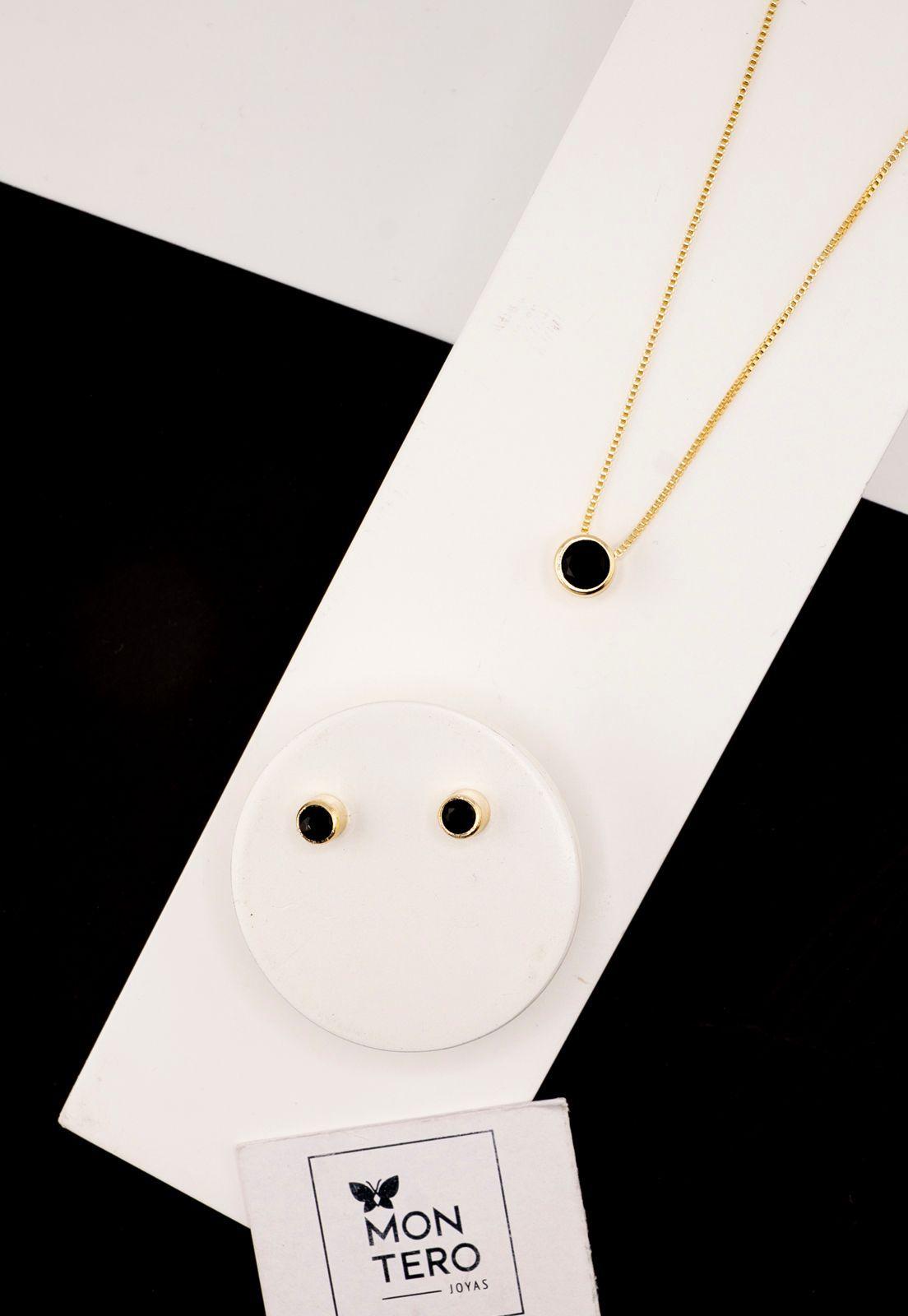 Conjunto Luciana Black Gold con Circon Negro Baño de Oro 24k-2