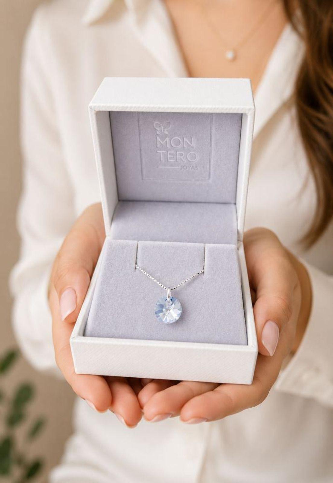 Collar Punto de Luz Plata 925 Cristal Swarovski® Blue Shade-2