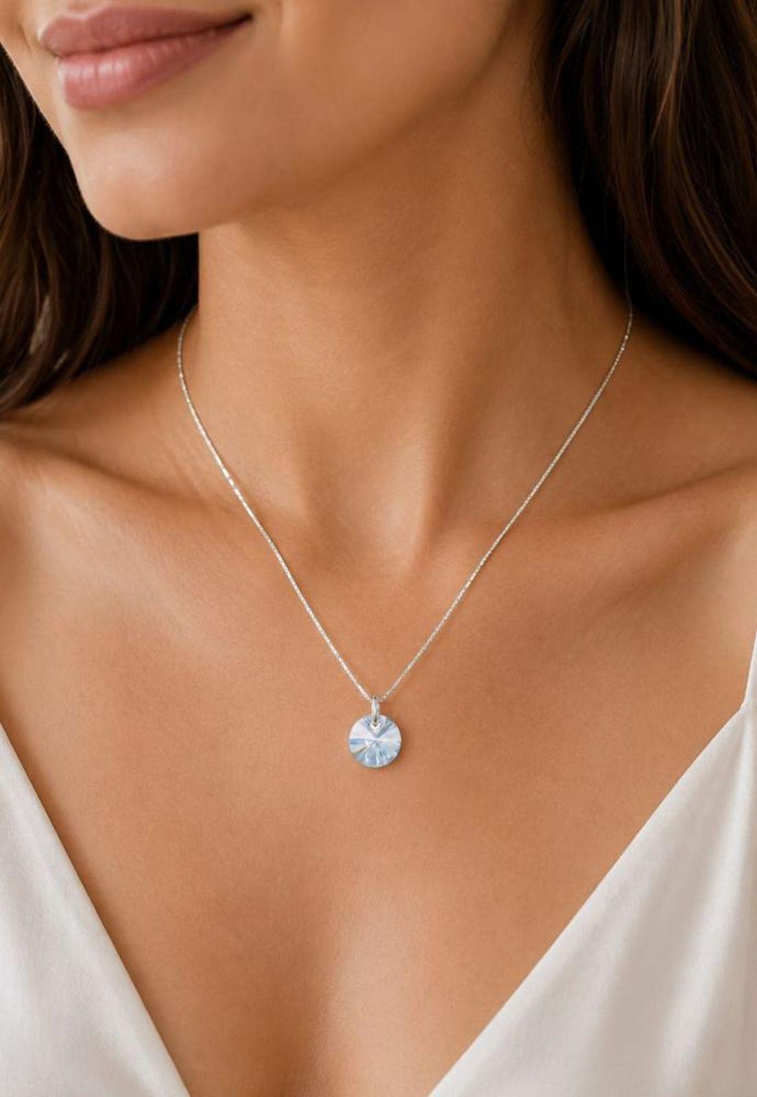 Collar Punto de Luz Plata 925 Cristal Swarovski® Blue Shade-4