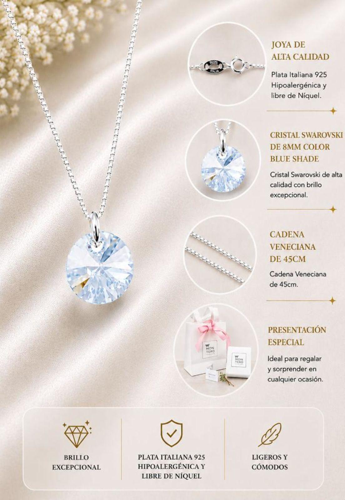 Collar Punto de Luz Plata 925 Cristal Swarovski® Blue Shade-5
