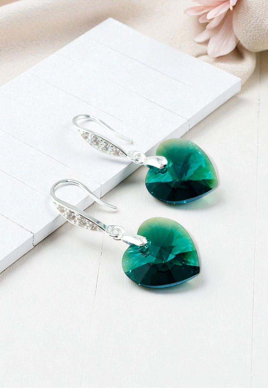 Aros Gran Romance Plata 925 Cristal Genuino Emerald-2