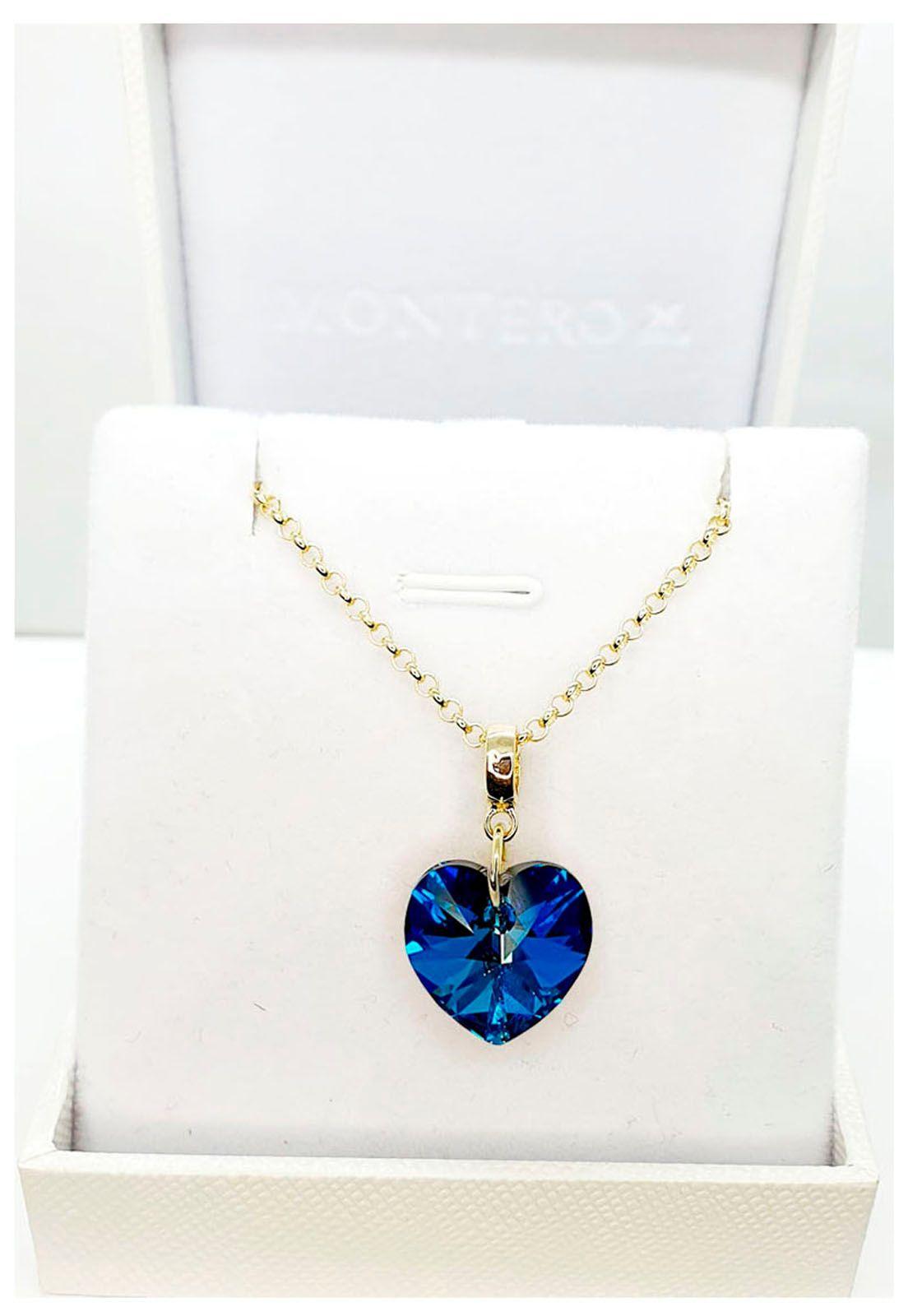 Collar Gran Romance Gold Cristal Genuino Bermuda Blue-3