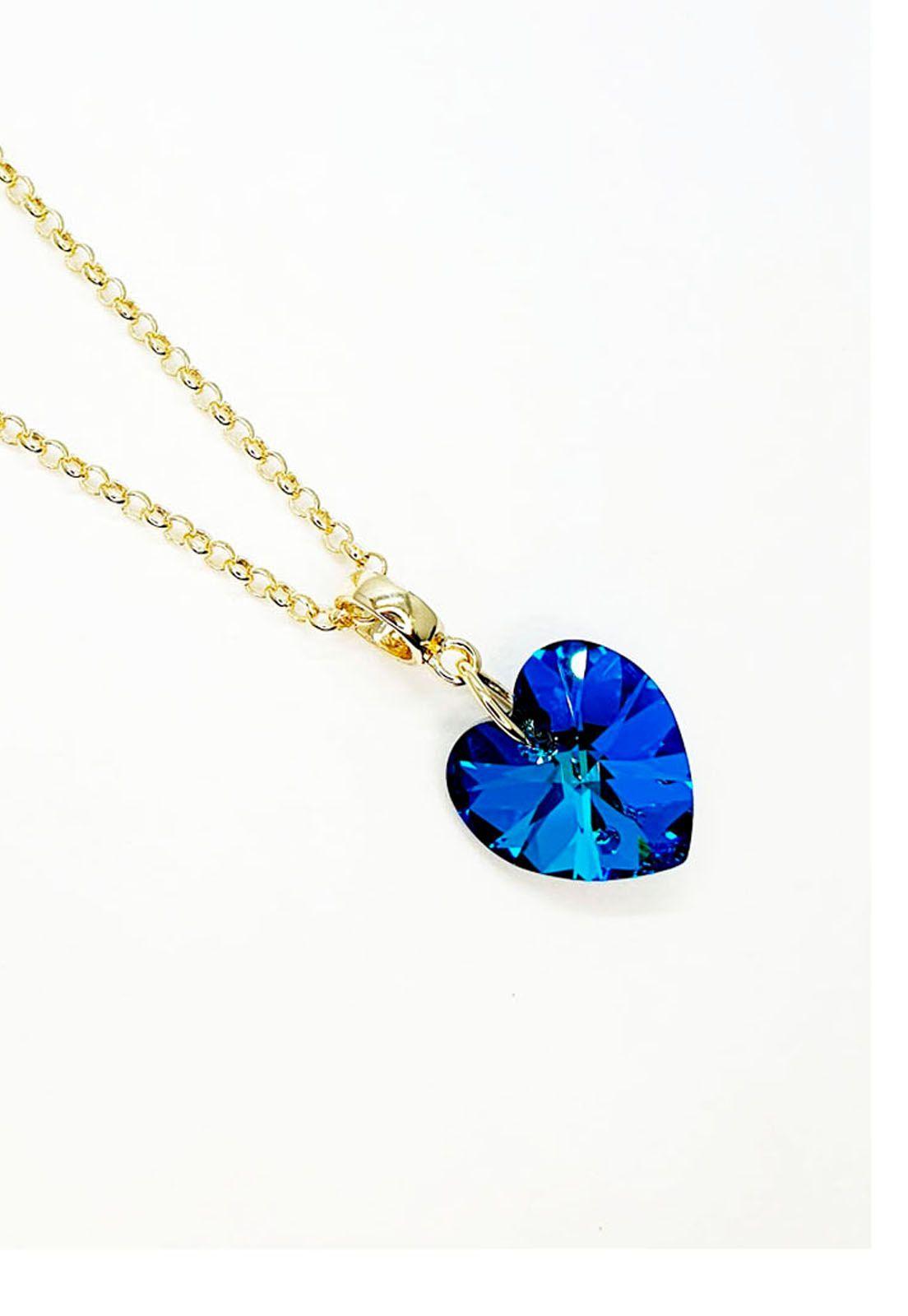 Collar Gran Romance Gold Cristal Genuino Bermuda Blue-2