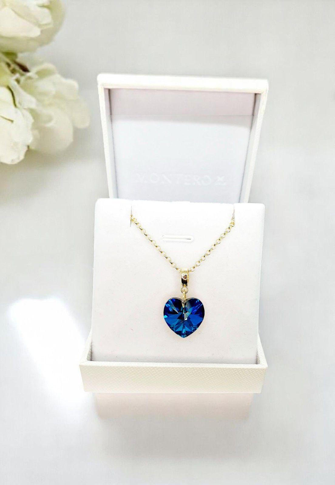 Collar Gran Romance Gold 24K Cristal Genuino Bermuda Blue-3