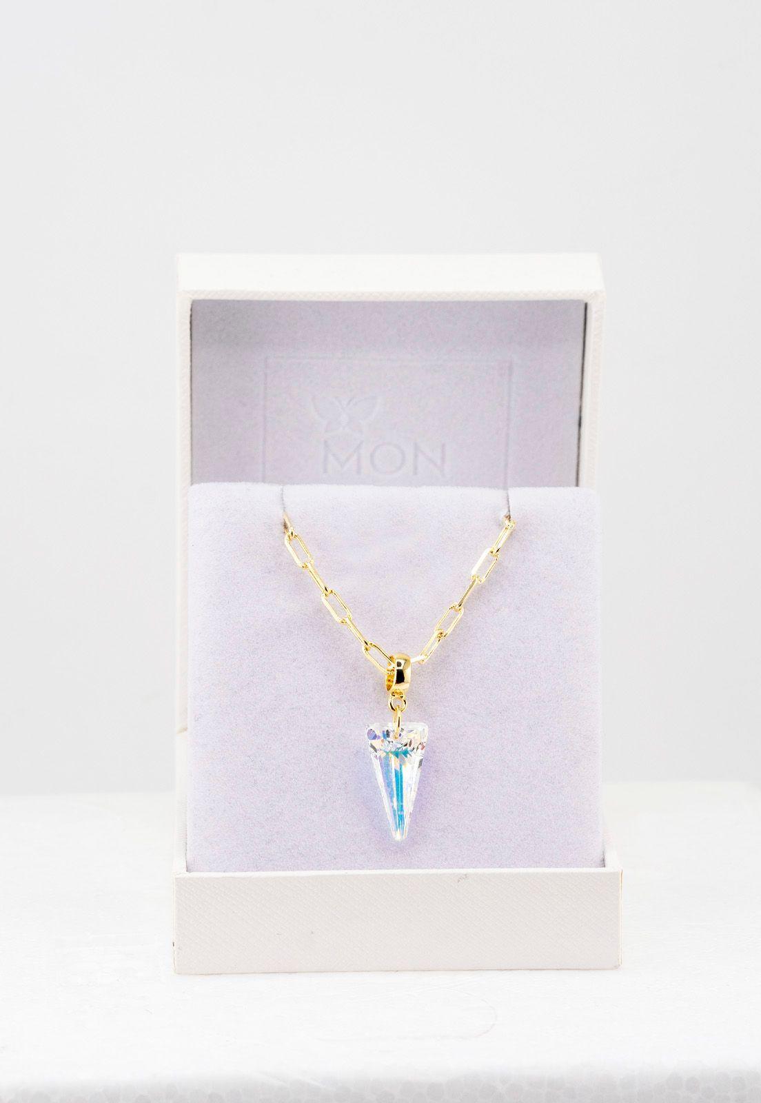 Collar Chiara Gold Baño de Oro 24k y Cristales Genuinos Aurora Boreal-3
