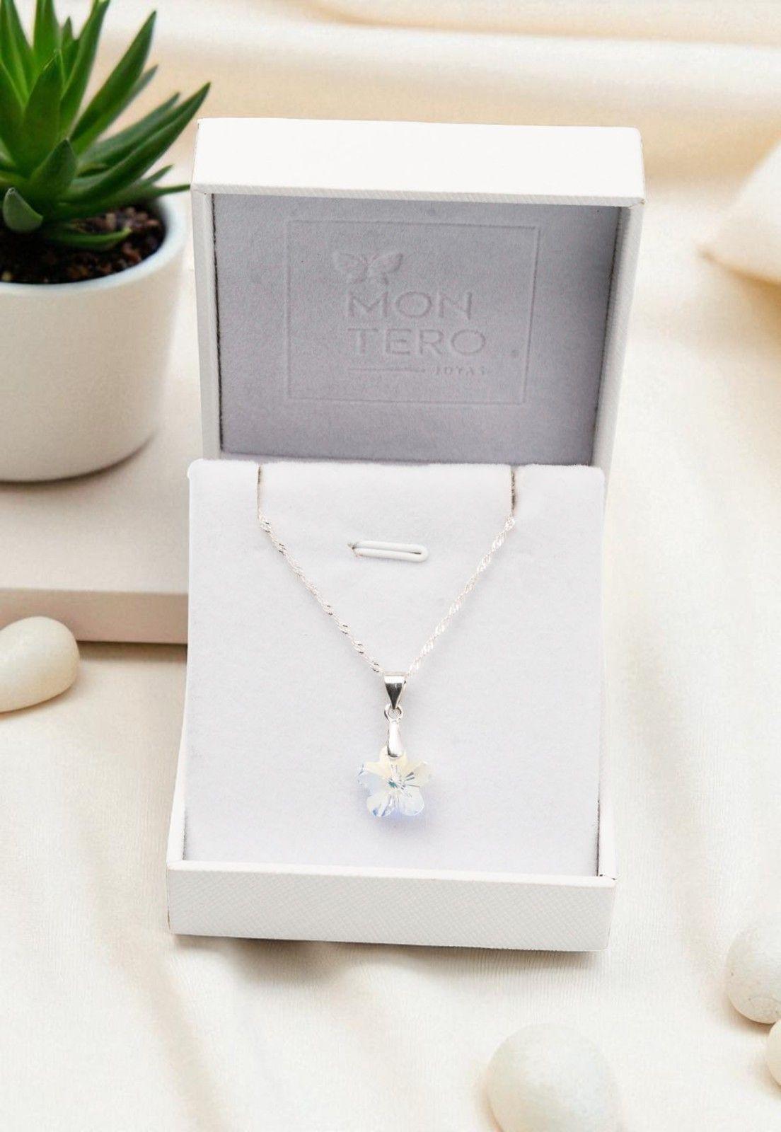Collar Florencia Plata Italiana 925 Cristal Genuino Aurora Boreal -1