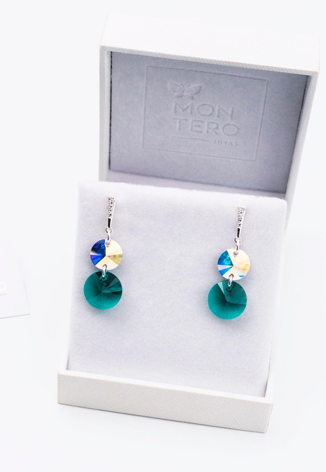 Aros Lourdes Cristales Genuinos Emerald.-2
