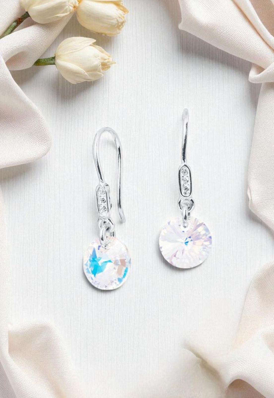 Aros Punto De Luz Circón Plata 925 Cristal Swarovski® Aurora Boreal-1