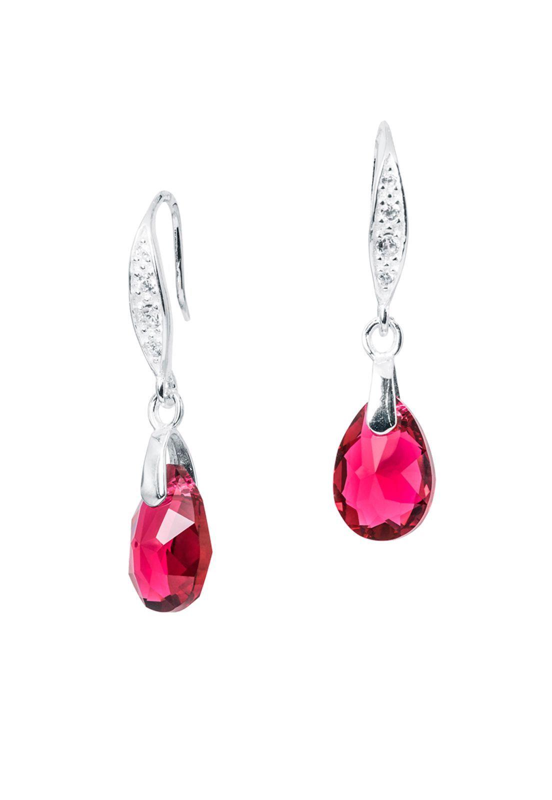 Aros Gota de Luz Plata Italiana 925 Cristal Genuino Scarlet-0