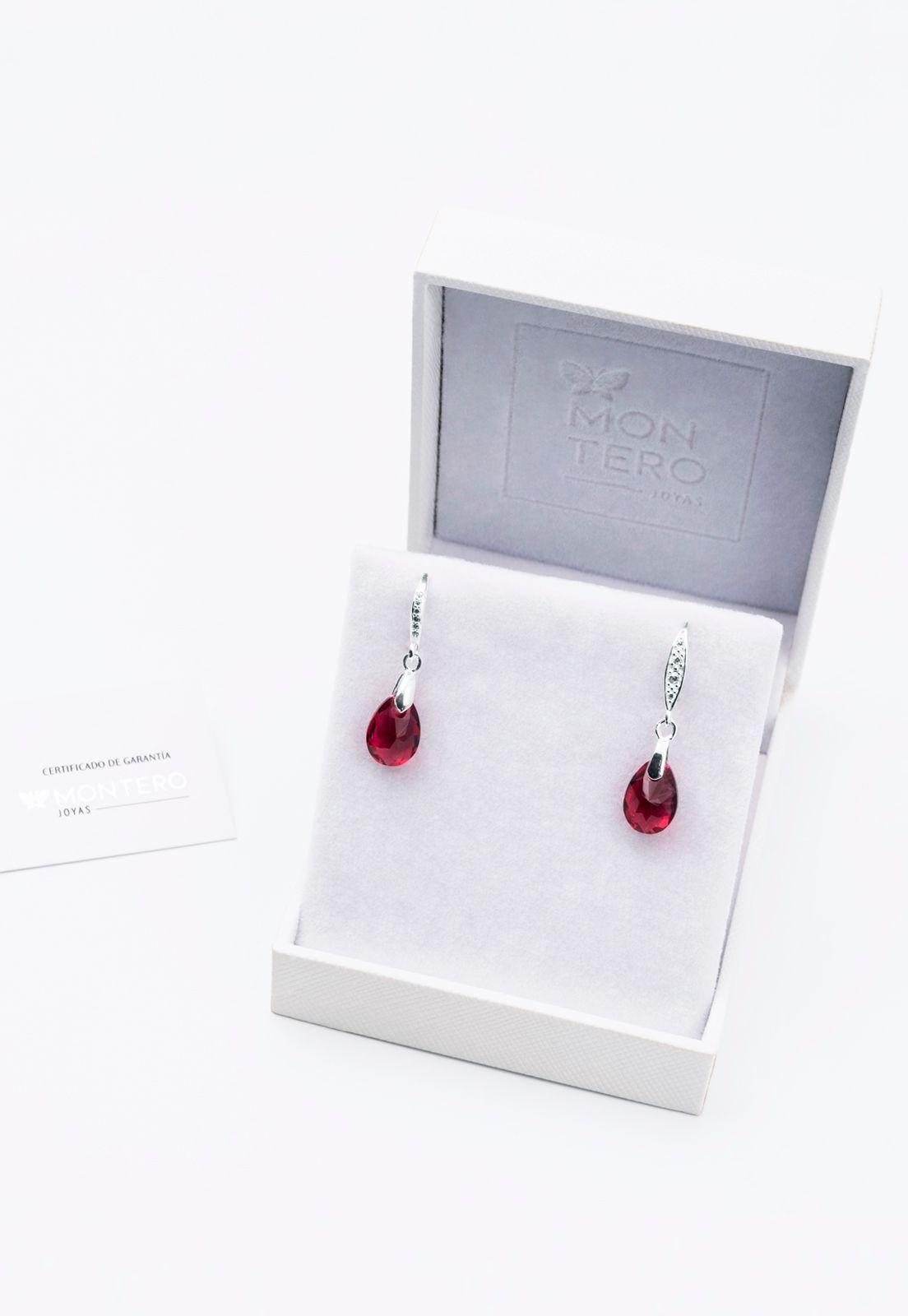 Aros Gota de Luz Plata Italiana 925 Cristal Genuino Scarlet-4