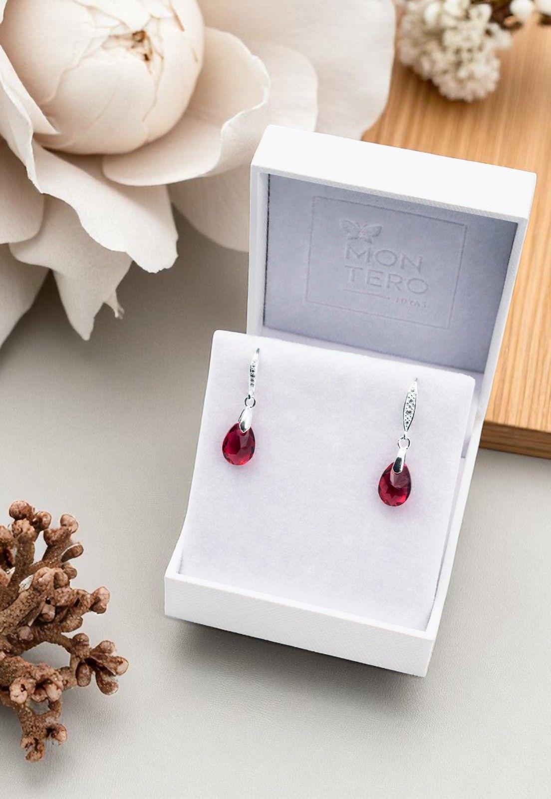 Aros Gota de Luz Plata Italiana 925 Cristal Genuino Scarlet-5