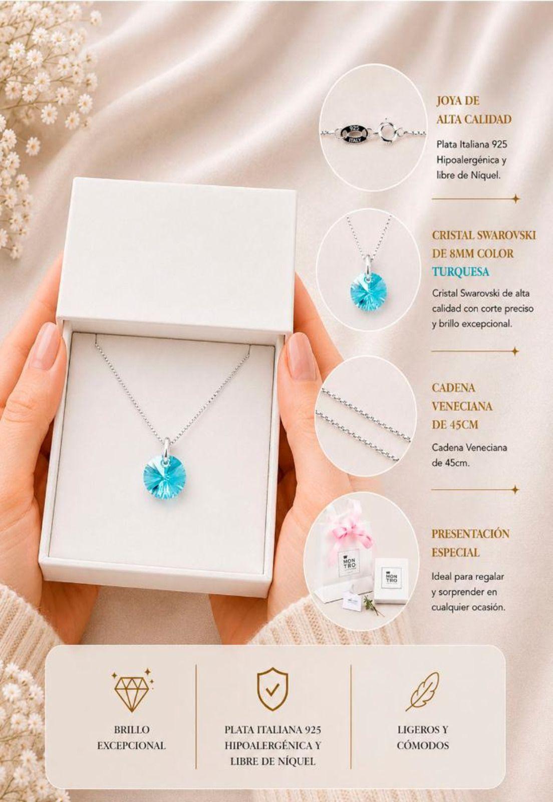 Collar Punto de Luz Plata 925 Cristal Swarovski® Turquesa-7