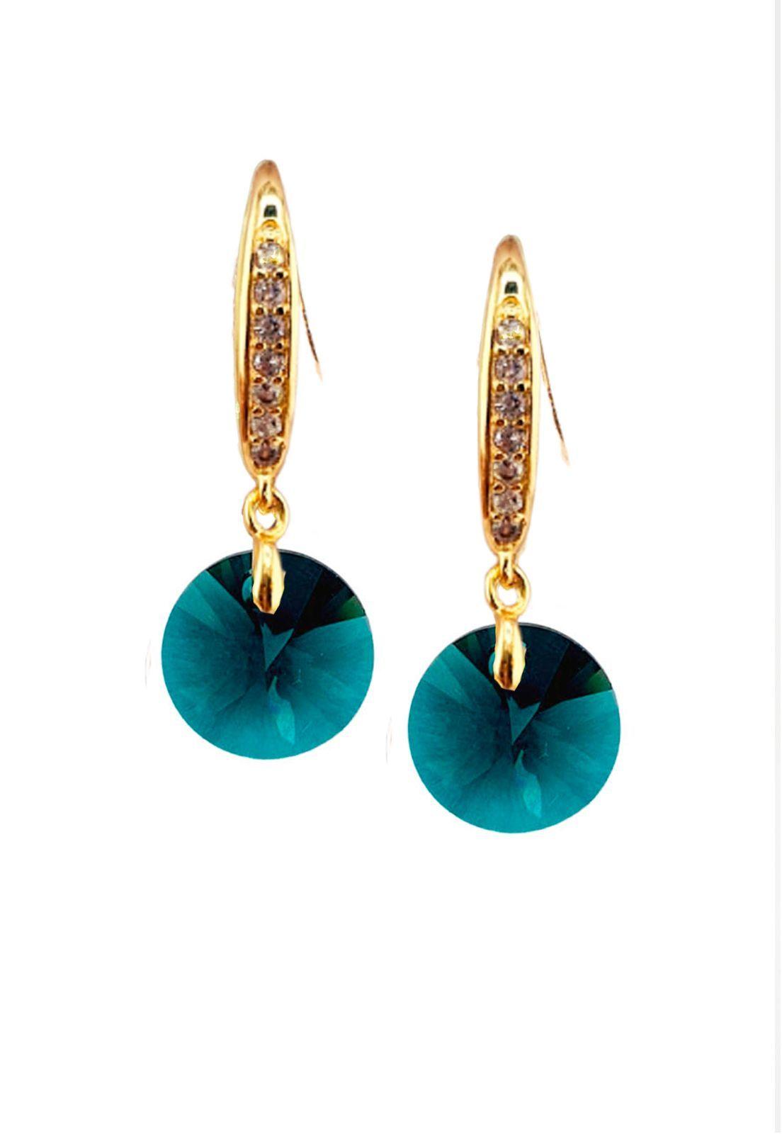 Aros Aurora Gold Baño de Oro 24k y  Cristales Genuinos Emerald.-0