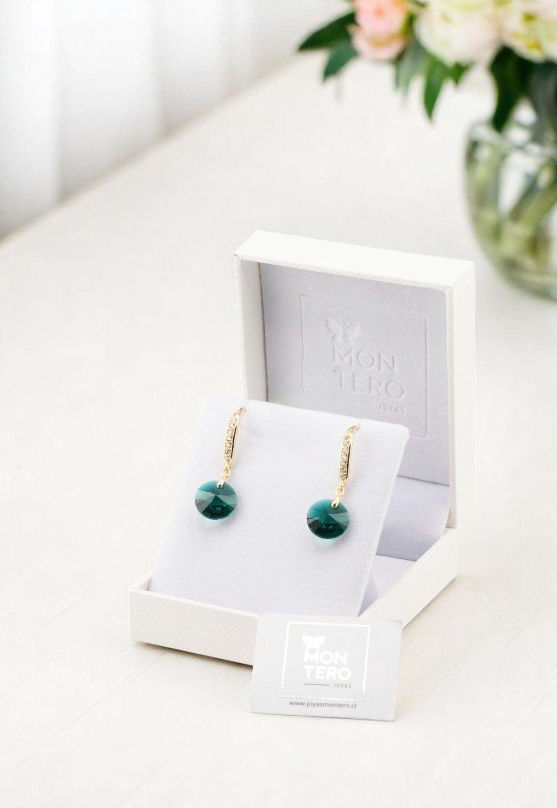 Aros Aurora Gold Baño de Oro 24k y  Cristales Genuinos Emerald.-1