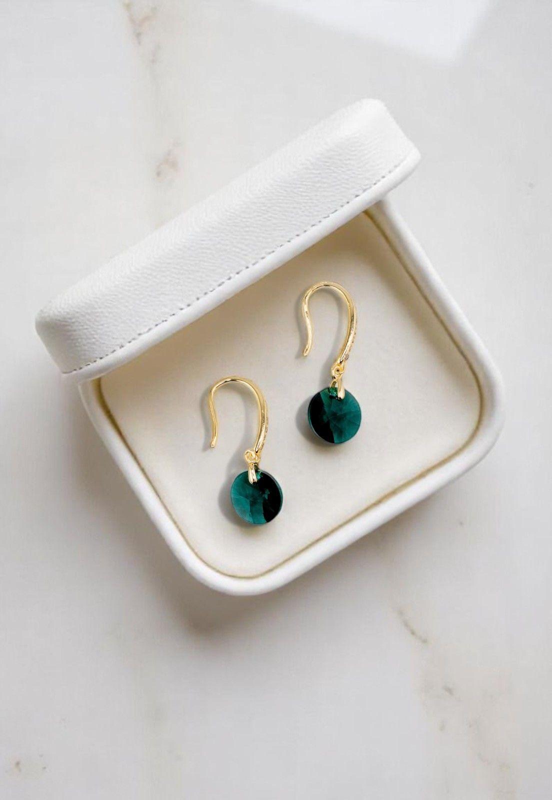 Aros Aurora Gold Baño de Oro 24k y  Cristales Genuinos Emerald.-2