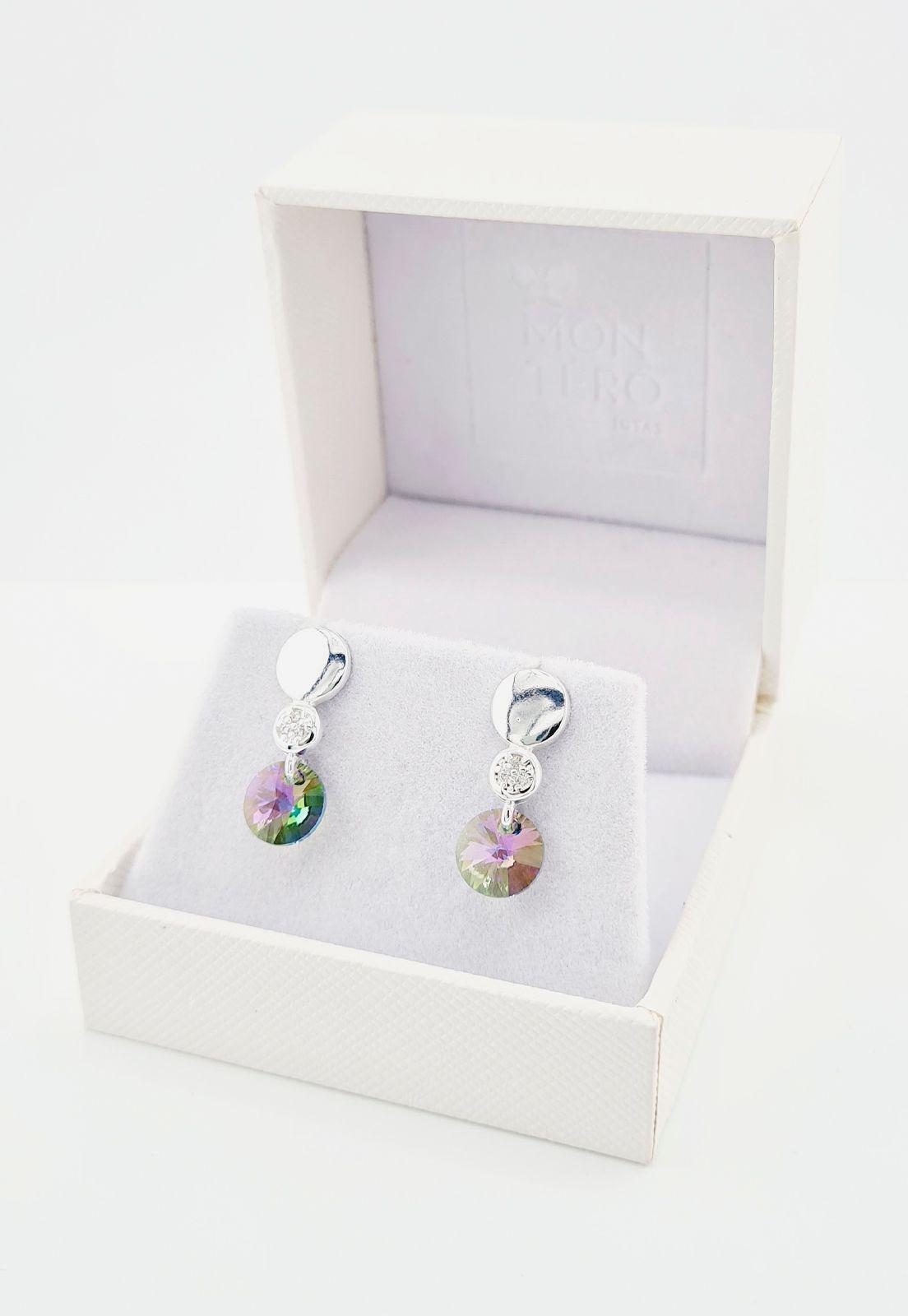 Aros Punto de Luz Baño de Oro Blanco Cristales Paradise Shine.-2