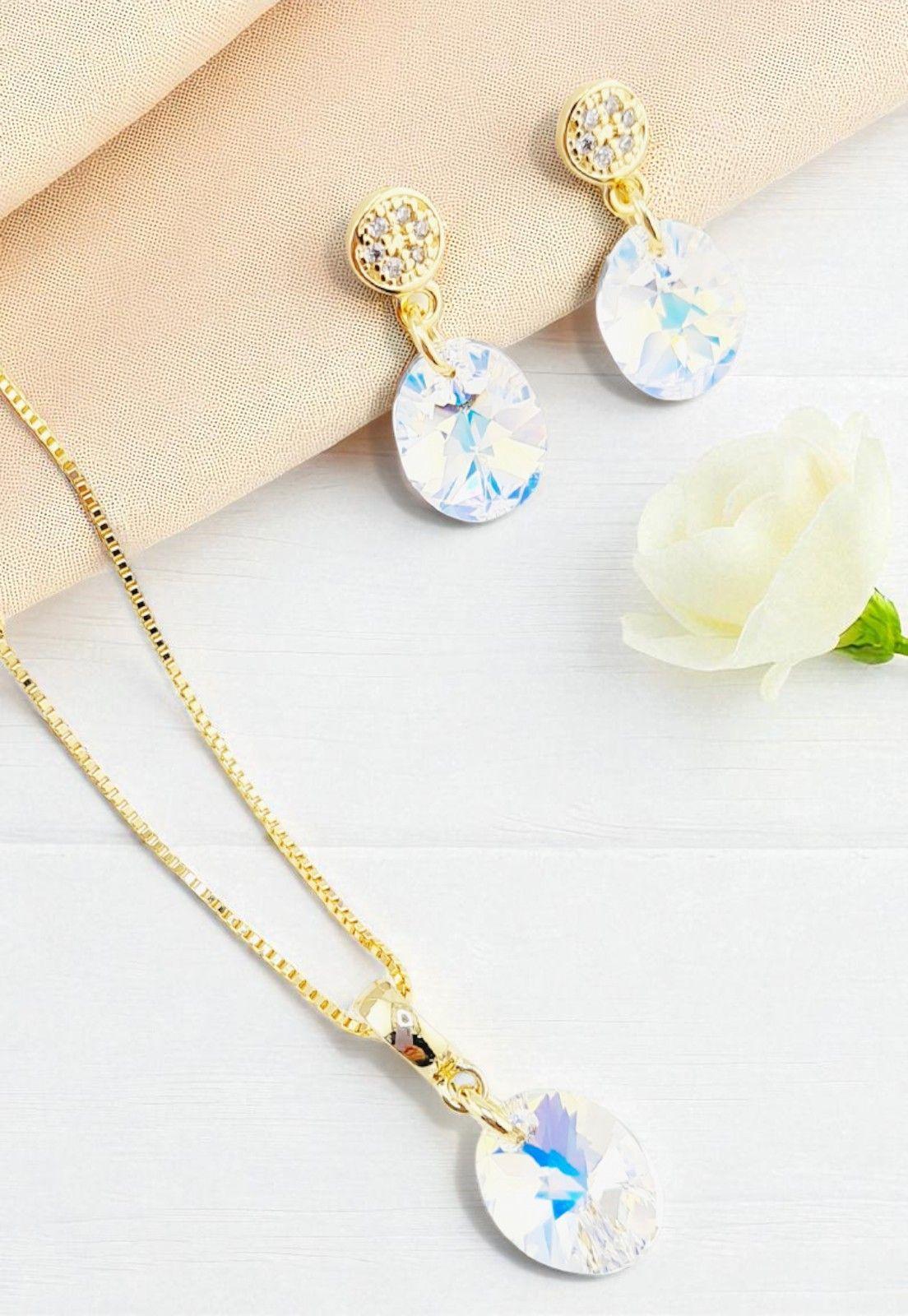 Conjunto Praga Gold 24K Cristales Genuinos Aurora Boreal-2