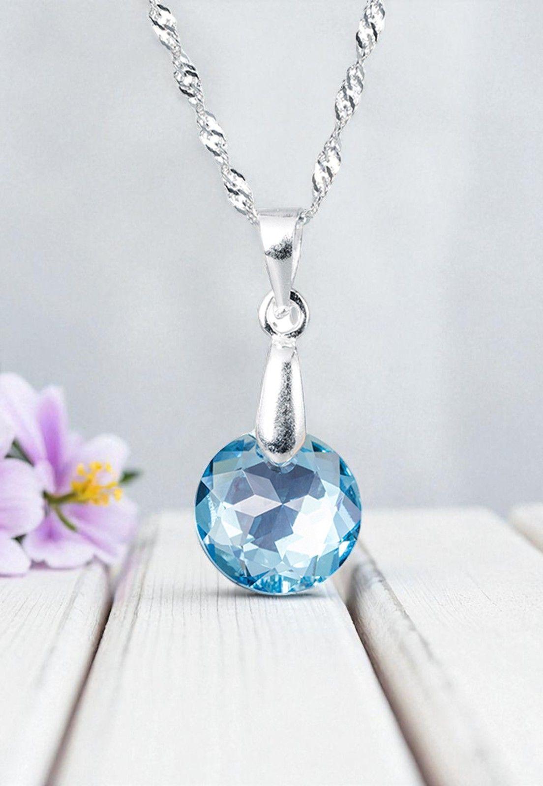 Collar Gran Gracia Plata Italiana 925 y Cristales Genuinos Aquamarine-2