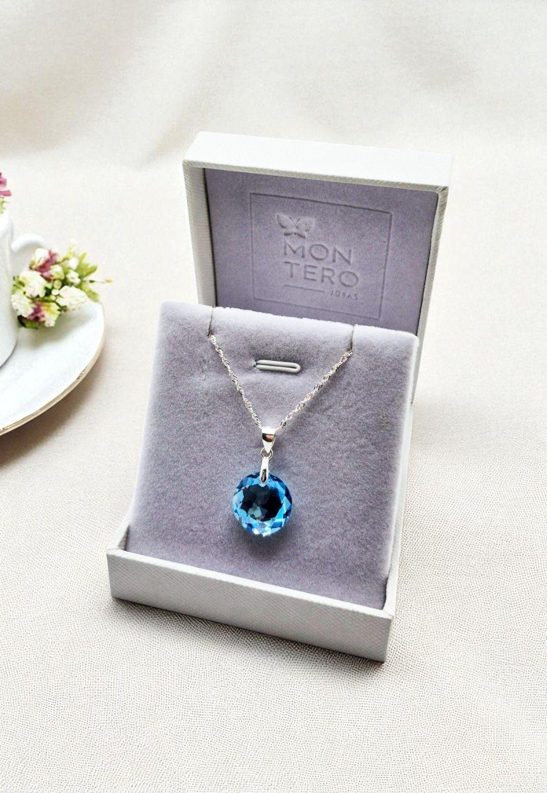 Collar Gran Gracia Plata Italiana 925 y Cristales Genuinos Aquamarine-3