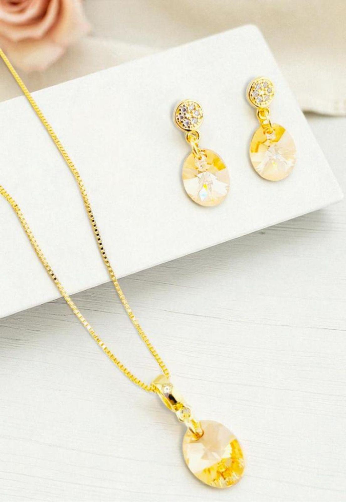 Conjunto Praga Gold 24K Cristal Swarovski® Golden Shadow-3
