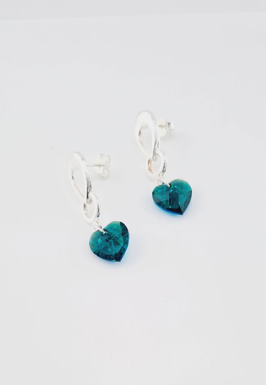 Aros Amor Baño de Oro Blanco Cristales Emerald Shimmer.-2