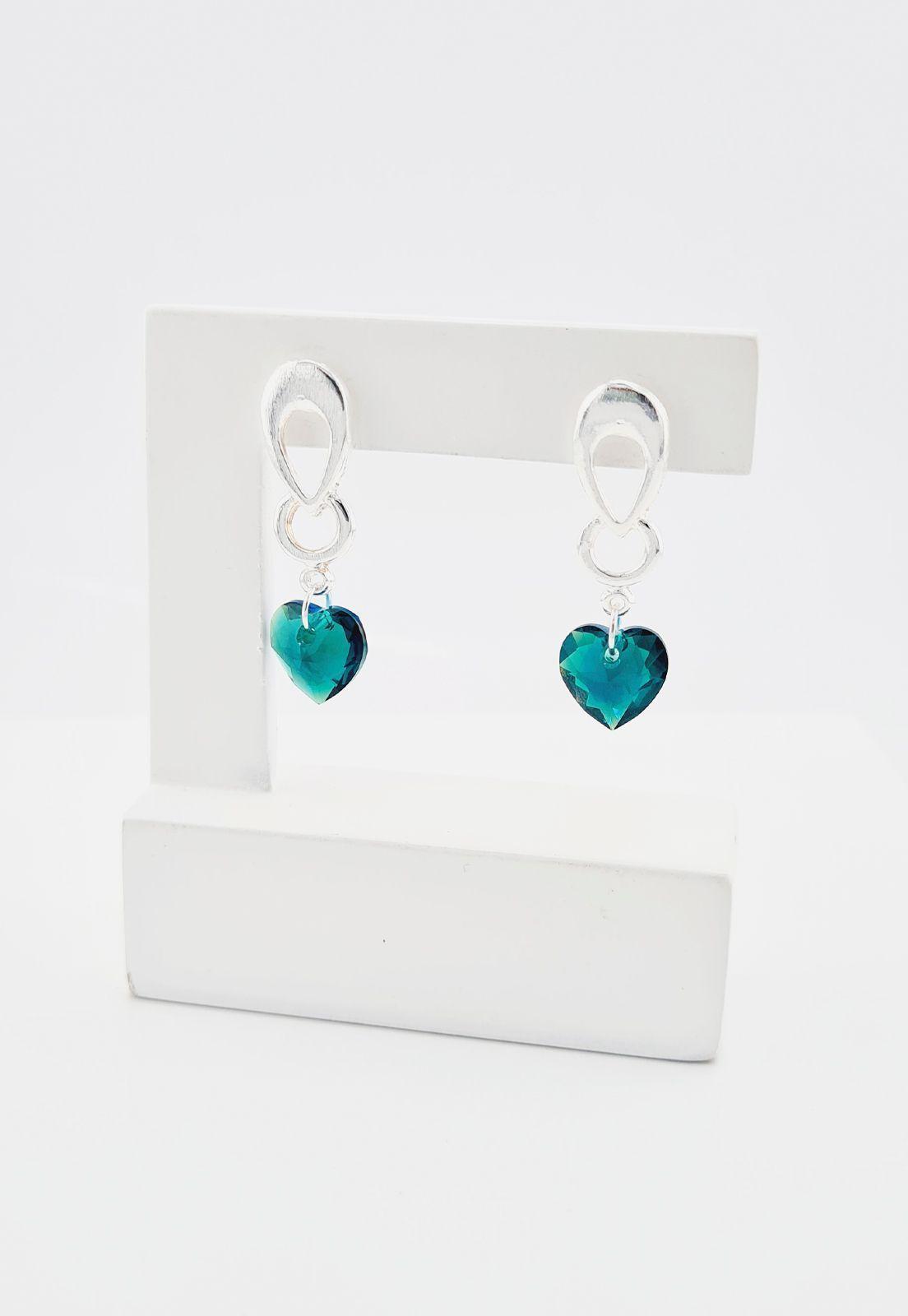 Aros Amor Baño de Oro Blanco Cristales Emerald Shimmer.-3