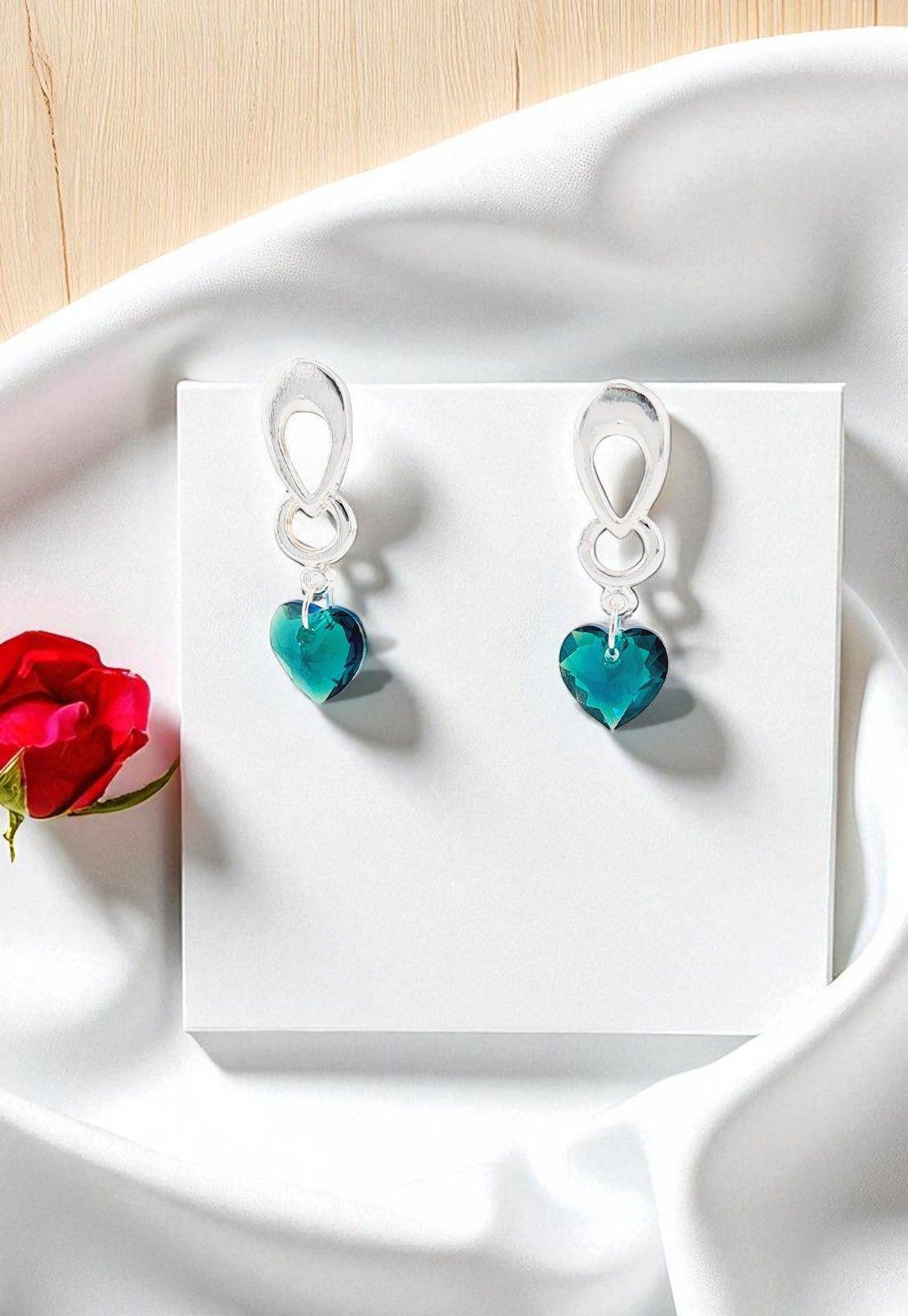 Aros Amor Baño de Oro Blanco Cristal Genuino Emerald-2