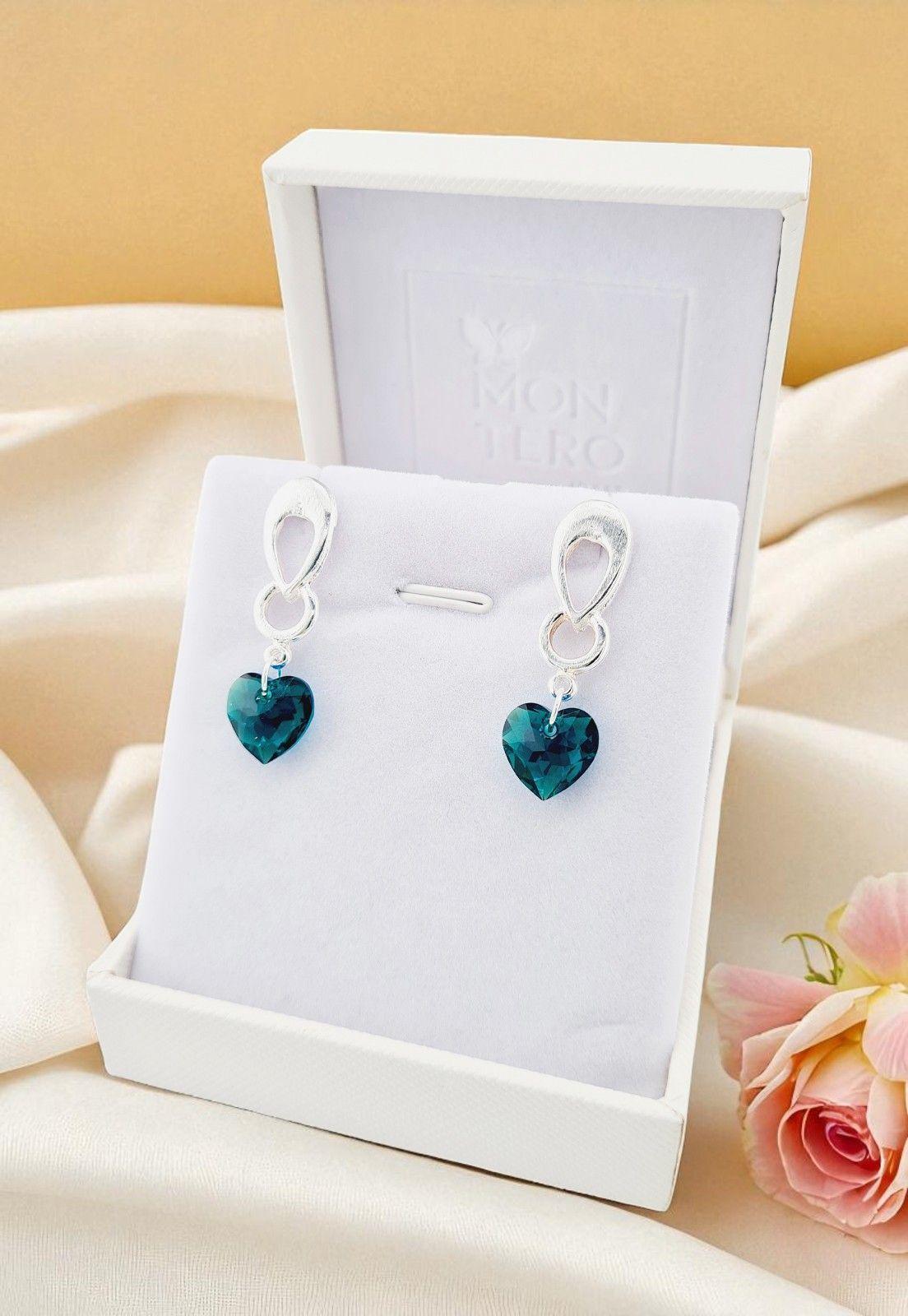 Aros Amor Baño de Oro Blanco Cristal Genuino Emerald-4